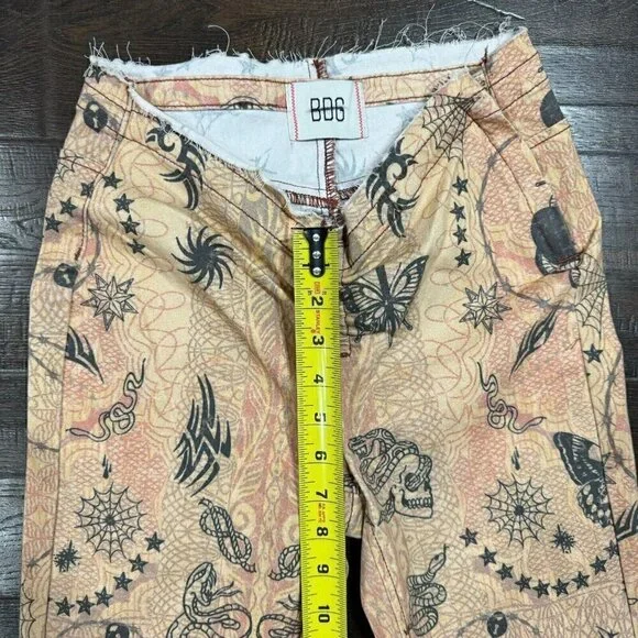 BDG Women's Printed Ruched V-front Flare Jean Low Rise Zip Closure Beige 26 - Picture 11 of 12